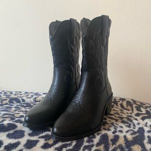 Black Faux Leather Cowboy Boots